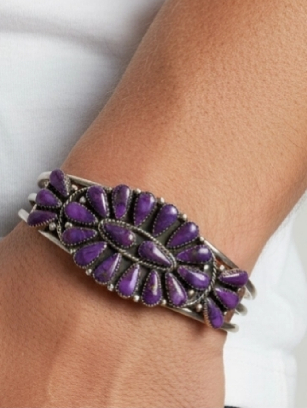 Mojave Purple Turquoise Sterling Silver Cuff Marked Sterling Made In Phillipines